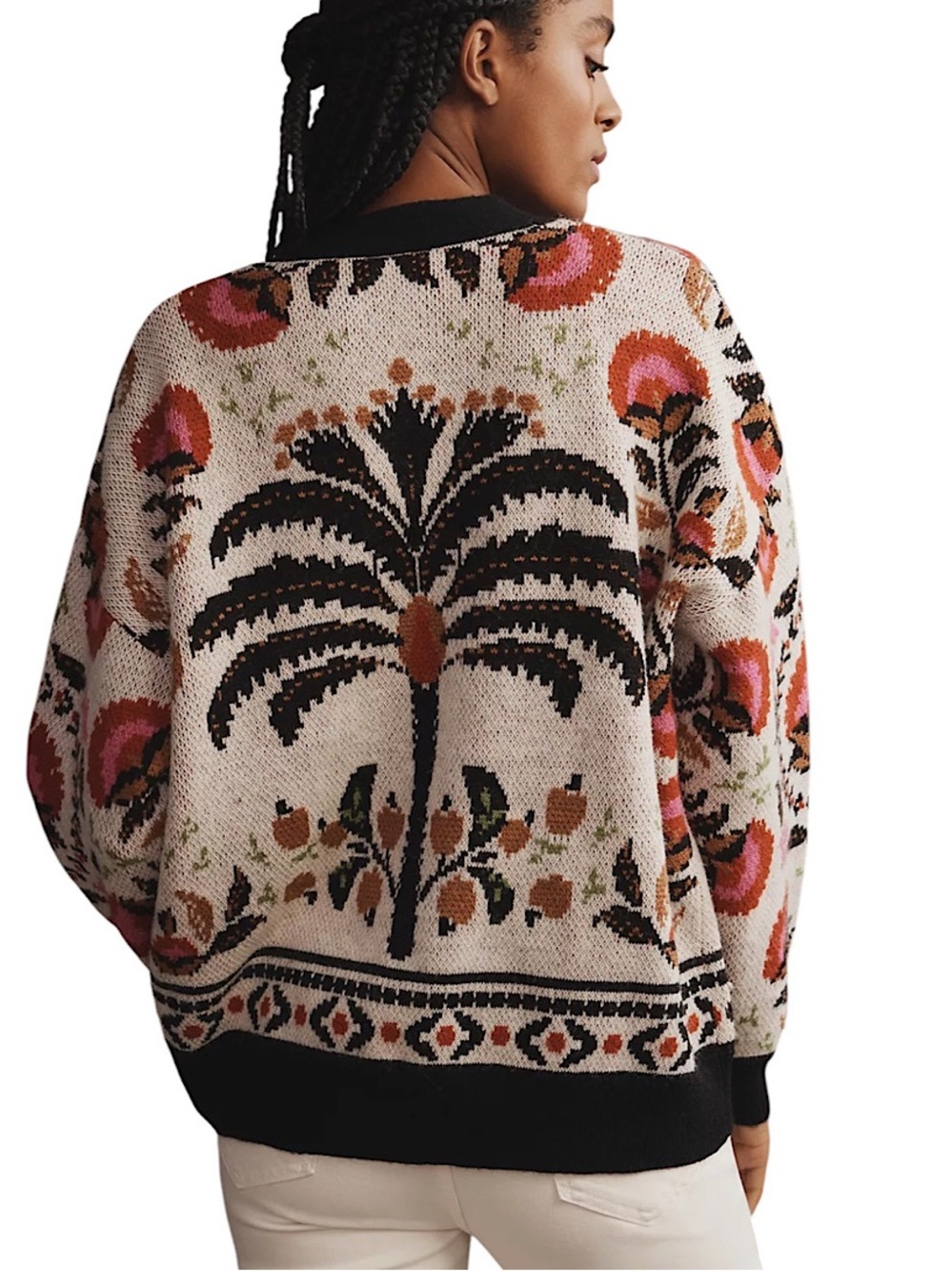 Farm Rio Palms Paradise Sand Knit Cardigan Sweater Women’s Size XS Oversized - Picture 4 of 16